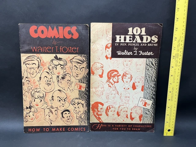 Comics by Walter T. Foster: How To Make Comics And 101 Heads Lot Of 2