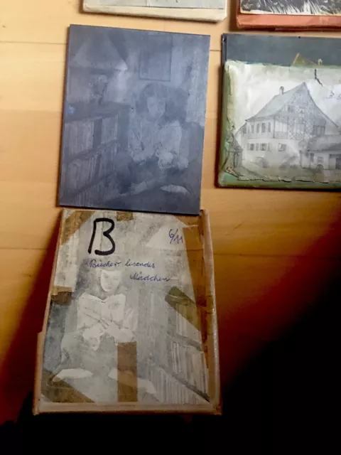 5 RADIERUNGEN Metallplatten Antike Potrait /Mädchen/ Haus Künstler Druck Platte 3