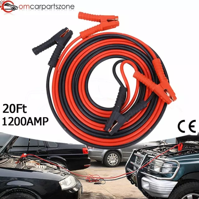 Heavy Duty Jumper Booster Cables Commercial Grade Battery Emergency 20ft 1200AMP