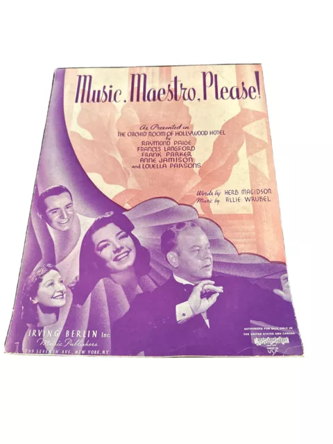 MUSIC, MAESTRO, PLEASE!  Magidson / Wrubel 1939 Sheet Music - Piano Vocal Guitar