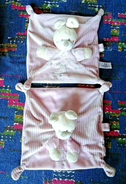 Up/  Lot De 2  Doudou Plat Simba Kiabi Lapin Rose Raye Etoile Argent Quasi Neuf