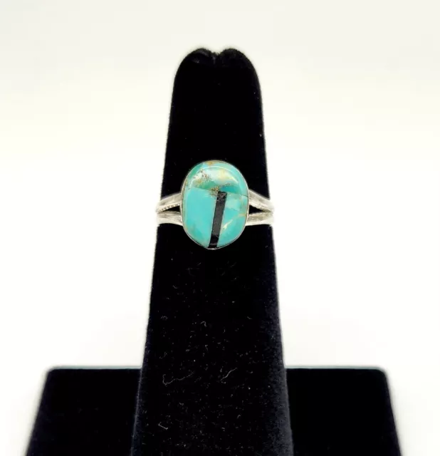 Vintage Old Pawn Sterling Silver Turquoise Navajo Zuni Native Ring Size 4 - 2.3g