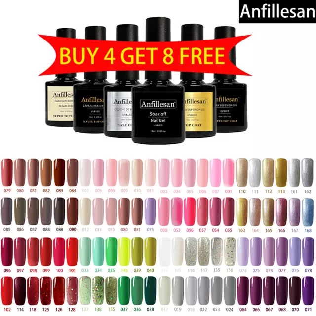 Anfillesan 12 Colour Series Gel Nails Soak Off UV LED Nail Lacquer Top Base Coat