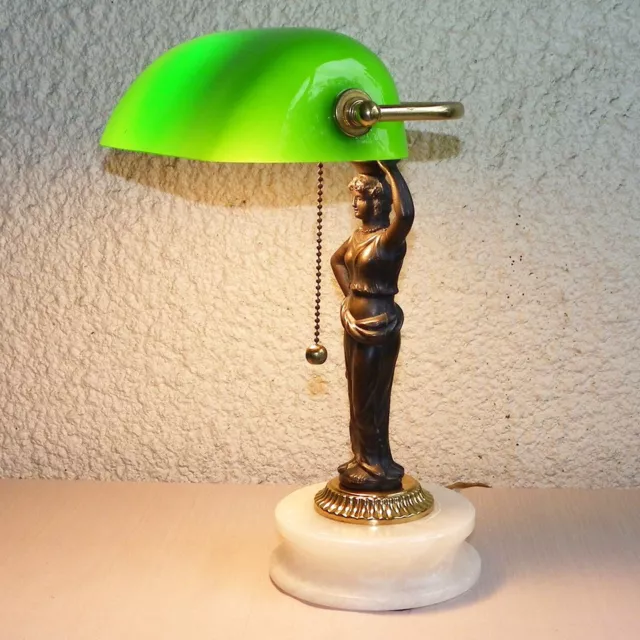 Vintage Rare Green Glass Shade Bankers Desk Lamp