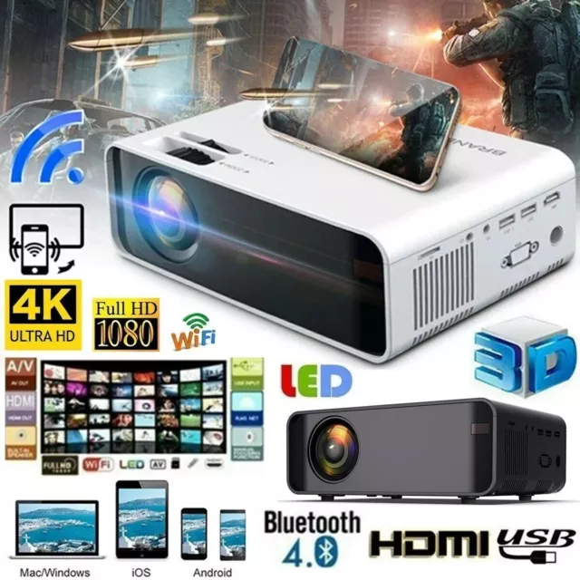 4k 1080P HD WIFI Smart Home Theater Cinema Projector LED 18000 Lumens 3D Movies