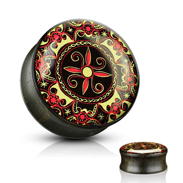 PAIR - CELTIC PATTERN PRINT ORGANIC EBONY WOOD EAR PLUGS GAUGES (6mm-25mm)