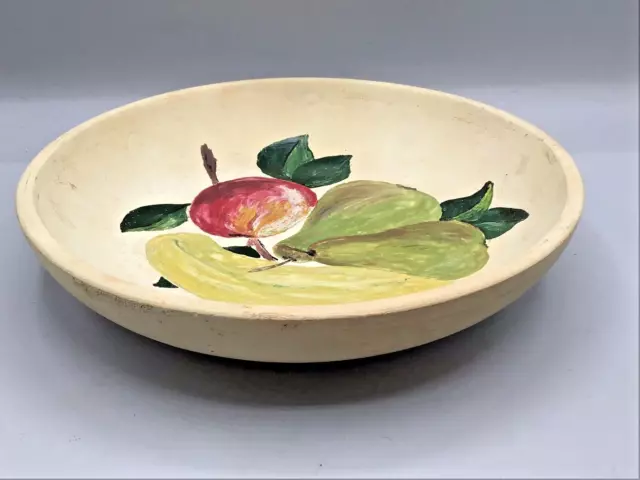 Vintage wooden Bowl - hand painted fruit - 8 1/2" diameter 1 3/4" tall