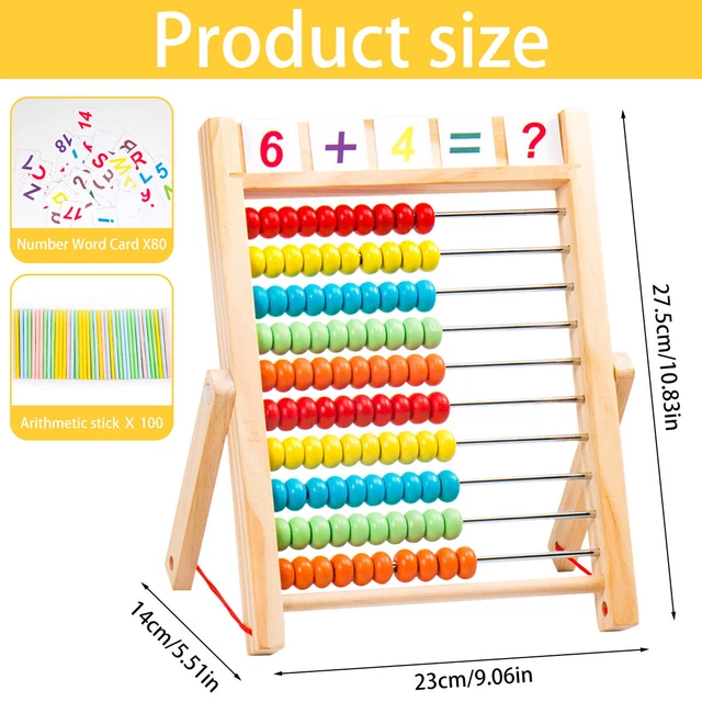 WOODEN ABACUS FOR Kids Math 10-Row Frame Abacus with Beads Counting ...