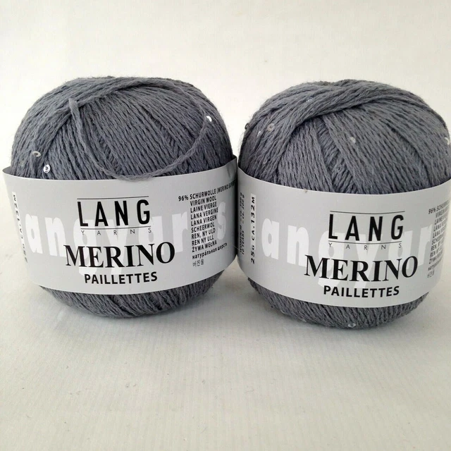 Lang Merino Paillettes Sequins Fine Yarn 25g 132m Each 2 Balls in Gray Color Lang Merino Paillettes Sequins Fine Yarn 25g 132m Each 2 Balls in Gray Color
