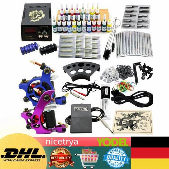 Set completo tatuaggi 2 macchina per tatuaggi 20 colori inchiostro 50 aghi alimentatore
