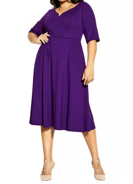 NWT City Chic Cute Girl Fit & Flare Elbow Sleeve Dress Plus Sz L/20 Purple $99