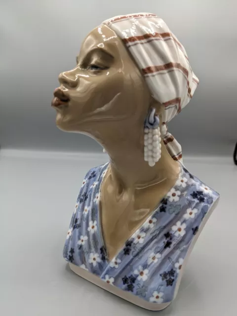 Vintage Dahl Jensen Denmark Porcelain Figurine Bust of African Woman 1211  8"