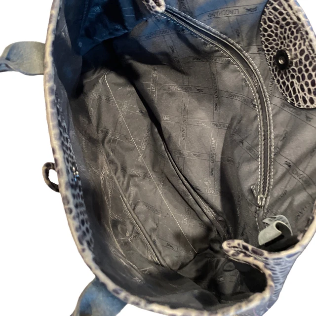 LONGCHAMP CROC EMBOSSED ROSEAU Leather Handbag Tote Gray Bag Purse 13”x9” 7