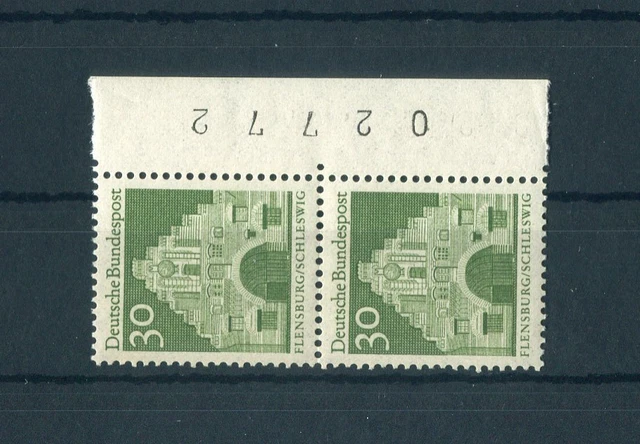 BUND Nr.492 ** RANDPAAR BOGENNUMMER 30Pfg. BAUWERKE 1966 (149863)