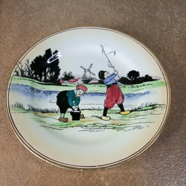 Vintage 1930s, Grimwades, Decorative Plate 'Quaint Characters' Fishing in Fens