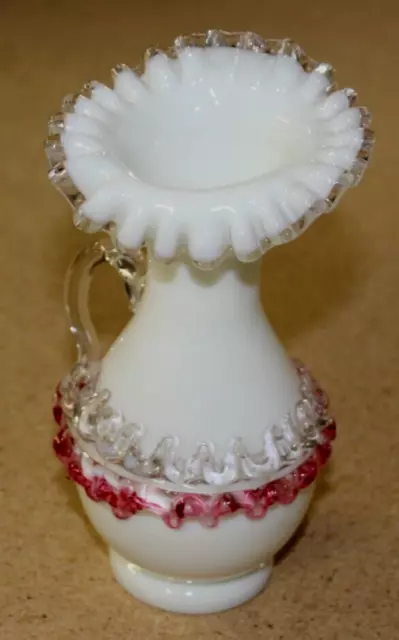 Stevens & Williams jack in the Pulpit Milk Glass Vase Pitcher Cranberry Ribbon