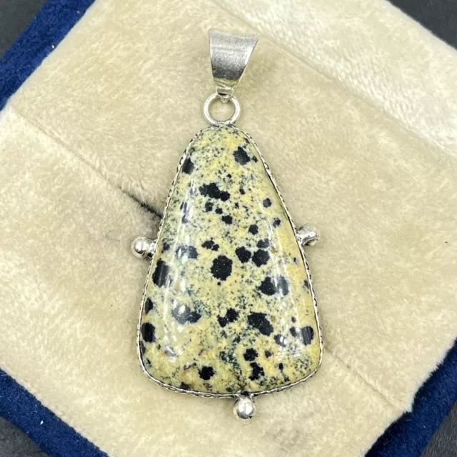 925 Sterling Silver Natural Dalmatian Jasper Gemstone Handmade Jewelry Pendant