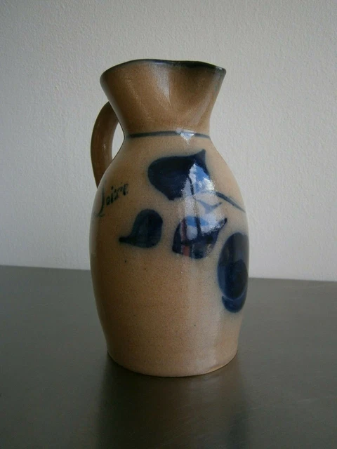 Carafe Pitcher ""Pouilly Sur Loire"" Stoneware Enamel 1930 Deco Pub Wine Bar Alccol