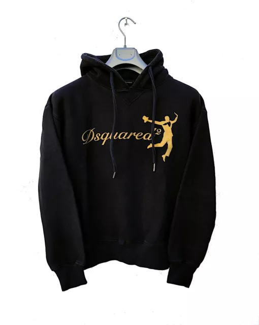 DSquared2 Felpa Black Hooded Sweatshirt Size XL Cotton Jumper Dean Dan Icon