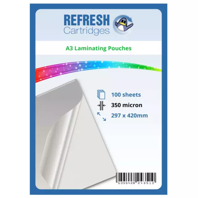 Refresh Cartridges Glossy Laminating Pouches A3 350 Micron Pack of 100 Sheets