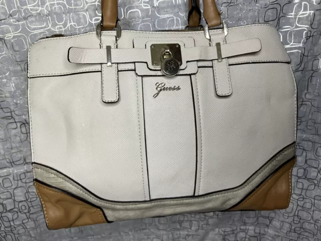 GUESS Purse ‘Greyson’ LG White Brown Grey Handbag TOTE Carryall NM493023 F-60