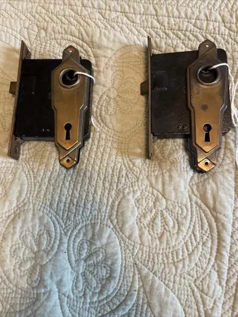 Set Of 2 antique door hardware Each With Front And Back plates