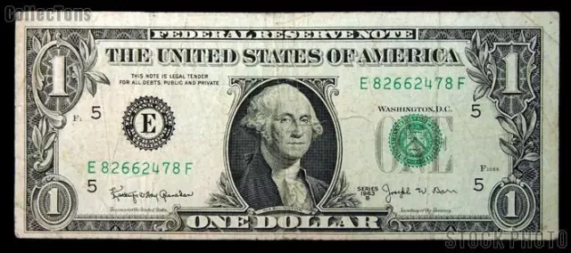 One Dollar Bill FRN Series 1963B BARR NOTE Currency Good or Better
