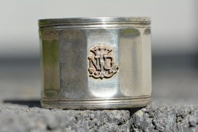 Alt antik Serviettenring versilbert Wappen Adel Monogramm Krone Punze Frankreich