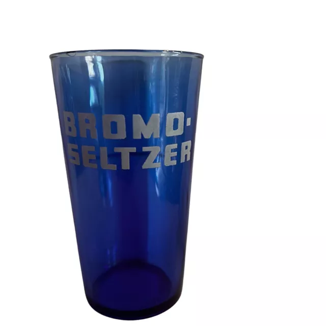 Rare BROMO SELTZER Dispenser Glass Vintage Advertising 5" Cobalt Blue