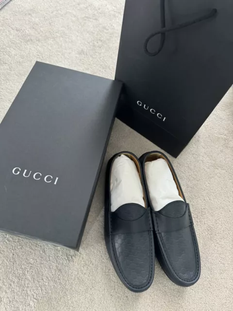 Gucci Mens Blue Leather Driver Loafers Shoe Uk  8.5 Brand New