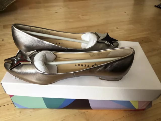 KATY PERRY THE Julia Silver Star Leather Pointed Flat Shoes Size