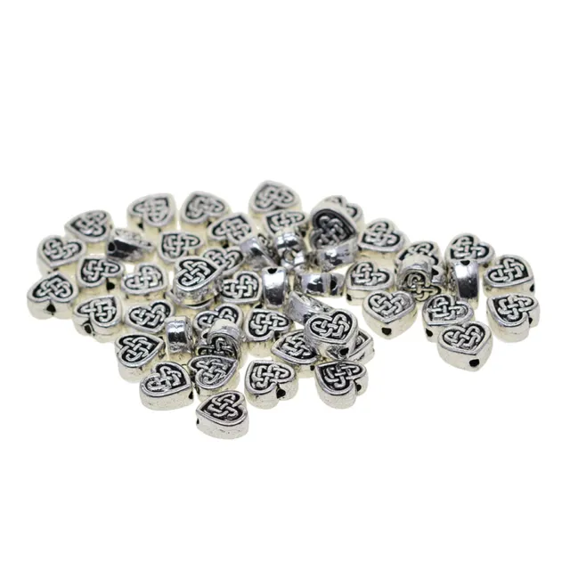 50 Stück tibetische Silberlegierung Herzform Spacer Perlen Charms DIY Schmuck