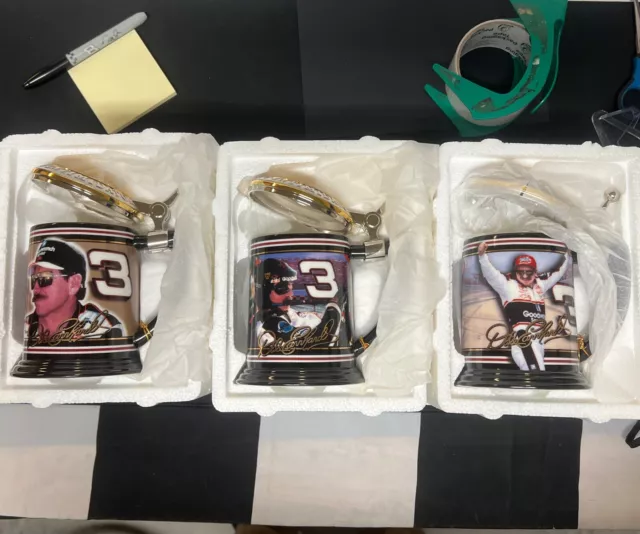 Dale Earnhardt Lot Of 3 Collector Tankards Beer Steins by Franklin Mint Org Box