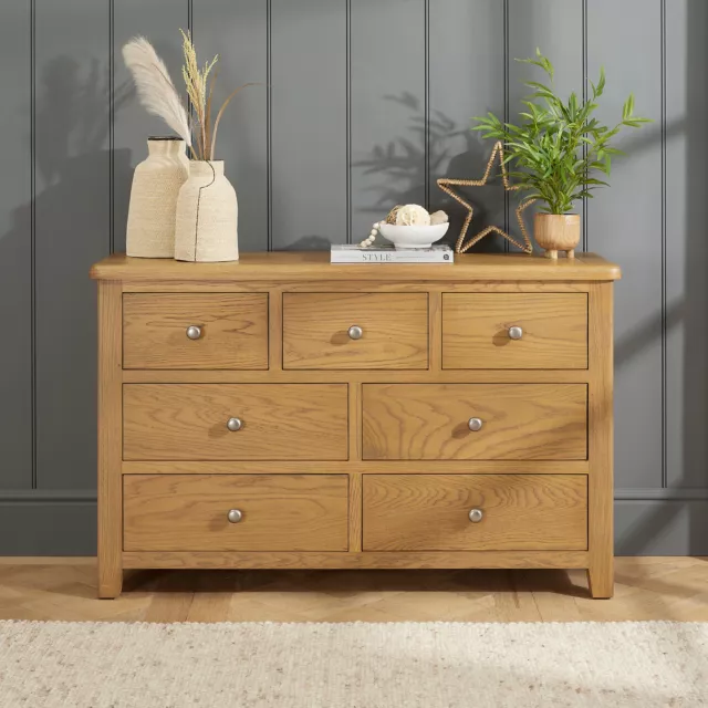 Cotswold Rustic Smoked Oak 3 over 4 Drawer Wide Chest