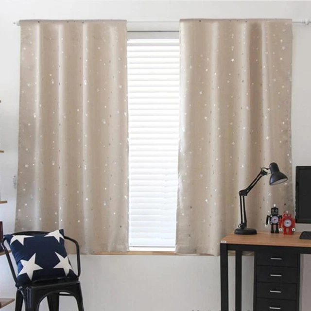 2pcs 100 X 130 cm Stars Blackout Curtain Living Room(Beige） FS2#