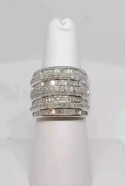 2 Ct. TW Diamond Large Statement Ring Wide Multirow 925 - Size 7  MSRP: $1100