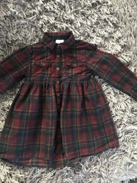 f&f girls long sleeved cord check dress age 2-3 years vgc