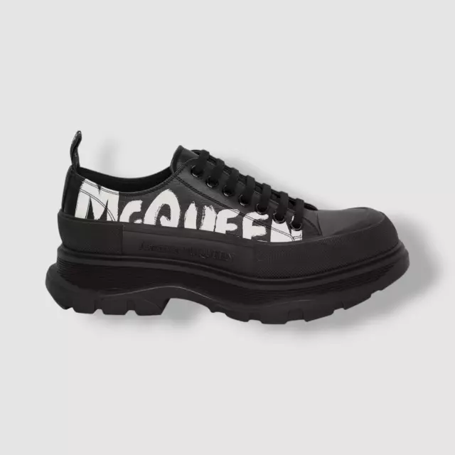 $950 ALEXANDER MCQUEEN Men's Black Leather Lace-Up Sneaker Shoes Size ...