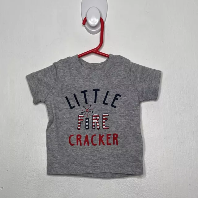 Carters Little Fire Cracker Tee Shirt Girls Size 3 M Gray Short Sleeve Patriotic