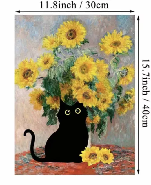 🐈‍⬛Monet Sunflower painting canvas wall Art. Funny black Cat. Must L@@k❤️
