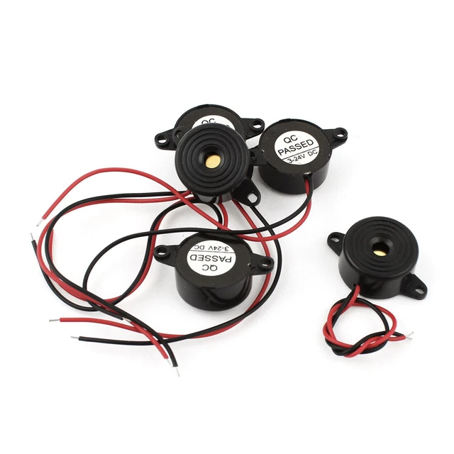 5Pcs DC 3-24V Wire Leads Audio Piezo Electronic Alarm Buzzer with 5.3mm Hole