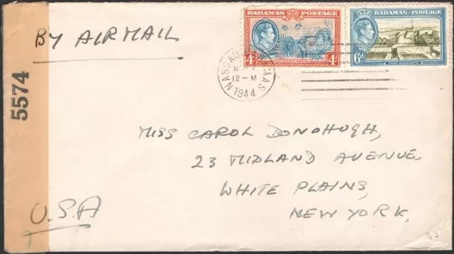 BAHAMAS, 1944. Censor 5574 Cover 106-07,  Nassau - White Plains