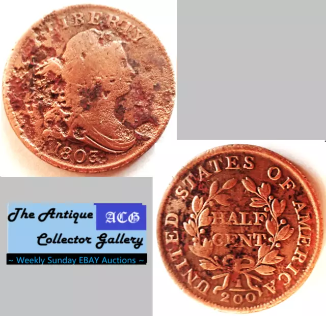 US 1803 DRAPED BUST HEAD HALF CENT🪙 Early Copper Half Penny🪙