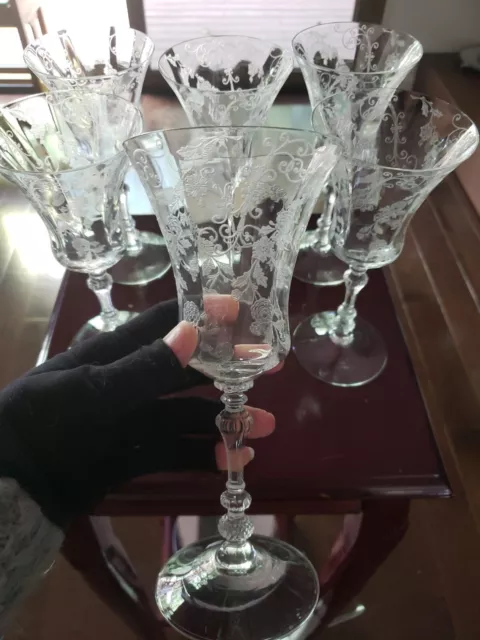 set (6) Water goblets Glasses 8-1/4", Cambridge co etched crystal Elaine 3500