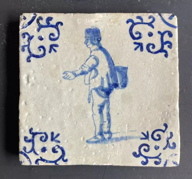 Antique 17th Century Early Dutch Delft Tile Large Figure Circa 1600’s