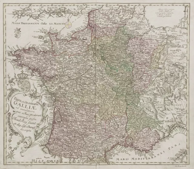 France Frankreich carte map Karte Euler engraving gravure Kupferstich 1753