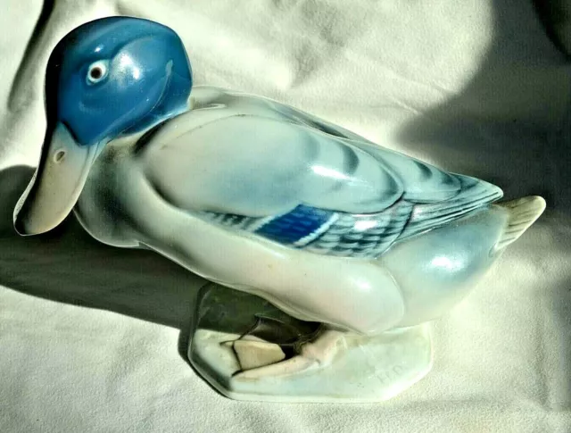 Metzler & Ortloff Mallard Duck Blue & White Vintage Art Deco Germany Porcelain 2