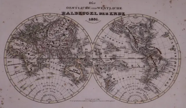 Dated 1831 Universal Atlas Map ~ HEMISPHERES of the WORLD ~(10x12)-#1247