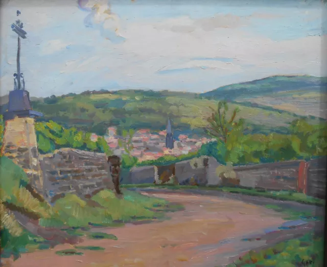 Ancienne huile sur panneau paysage centre France bourgogne tableau L Gary paint