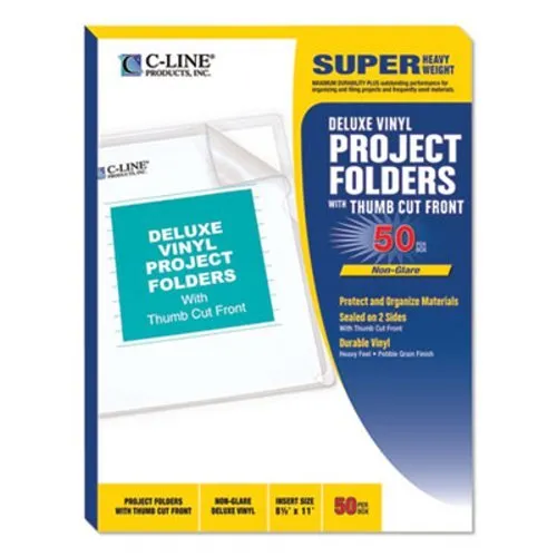 C-Line® Deluxe Project Folders, Jacket, Letter, Vinyl, Clear, 50/Box (CLI62138)